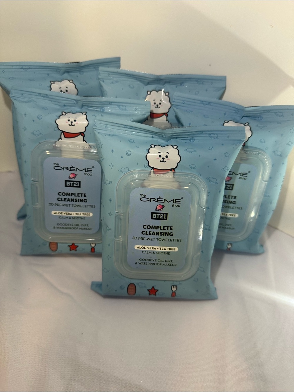 BT21 RJ x The Crème Shop Collab Cleansing Wipes Aloe Vera Tea Tree 5Pack!